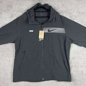 Nike Jacket Mens 2XL Black Running Hooded Full Zip Windbreaker Swoosh FB8558-010